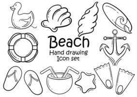 set of hand drawn icons about sea or beach vector