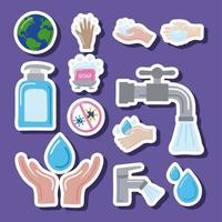 twelve global handwashing day icons vector