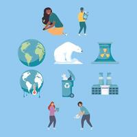 ten climate change icons vector