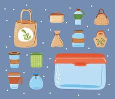 reusable containers and bags set vector