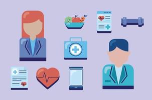 nine health app icons vector