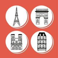 cuatro iconos de país de parís vector