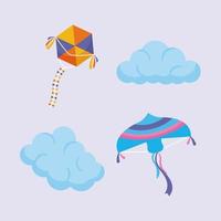 kites and clouds icon set vector