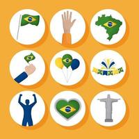 nine brazil independence day icons vector