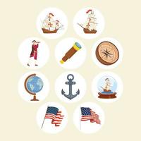 ten columbus day icons vector