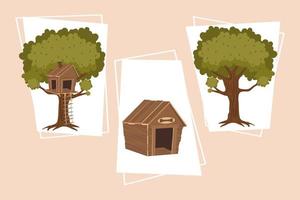 plantas de árboles y casa de perro. vector