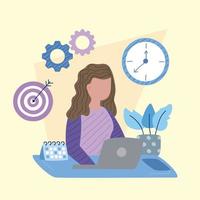 woman with laptop at desk vector