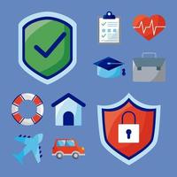 diez iconos de servicio de seguros vector