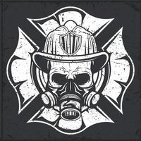 cráneo de bombero con casco y máscara vector