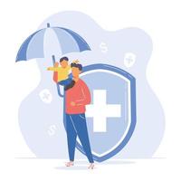 father with son and umbrella vector