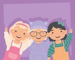 little girls three characters vector