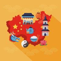 china map and icons vector