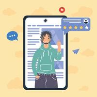 man with feedback in smartphone vector