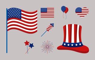 usa independence eight icons vector