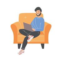 man using laptop in sofa vector