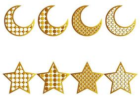 collection of moon and stars with gold arabic pattern with color gradation vector