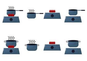 a collection of illustrations of pots and stoves vector