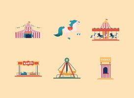 seis iconos del parque de atracciones vector