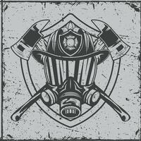 Firefighter gas mask with helmet and axes vector