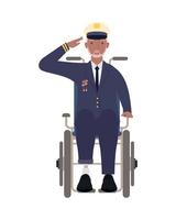 Veteran man with prosthetic leg on wheelchair vector