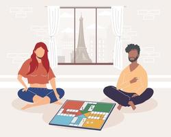 couple playing ludo vector