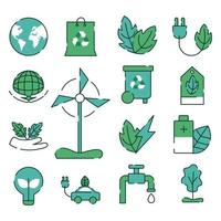 quince iconos de la ecología vector