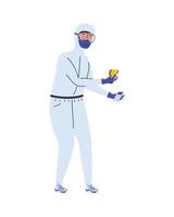 worker with thermometer covid19 testing vector