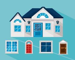 house with windows and doors vector