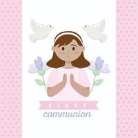 first communion girl card vector