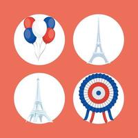 four Bastille Day items vector