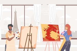 artists couple painting vector