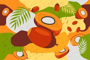 Palm seed and leaves elements seamless pattern abstract vector design background