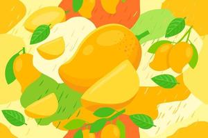 Ripe Mango elements seamless pattern abstract vector design background