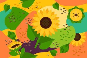 Sunflower and seeds seamless elements abstract pattern vector design background
