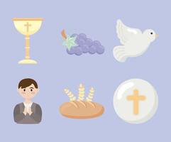 first communion six icons vector