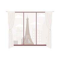 house window with eiffel tower view vector