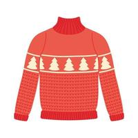 Knitted red and christmas pullover vector