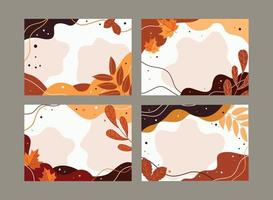 A set of flat autumn banners with foliage. Vector illustration.