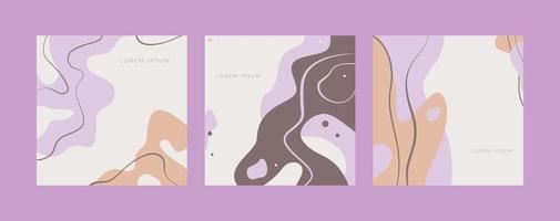 A set of pastel posters with an abstract design made of smooth lines. Vector illustration.