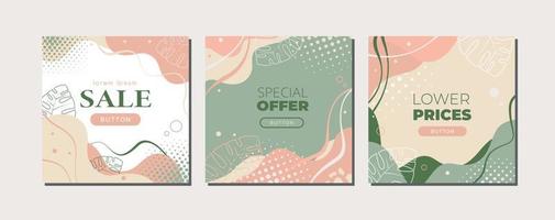 A set of banners with an abstract design of smooth lines and a monster outline. vector