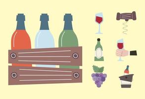 siete iconos de vino vector