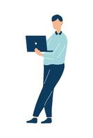 man standing using laptop vector