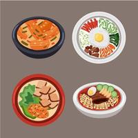 cuatro iconos de comida coreana vector