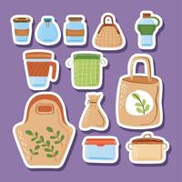 collection reusable containers icons vector