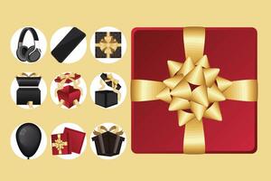 siete regalos e iconos vector