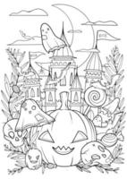 Halloween themed coloring pages for kids vector