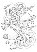 Coloring pages for kids of rockets and planets vector
