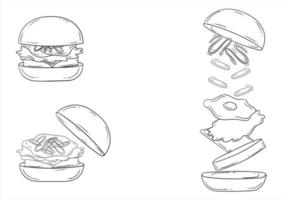 Ilustración de contorno de hamburguesa con tres tipos de hamburguesa vector