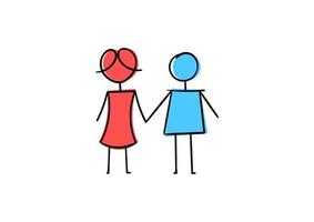 simple illustration of stick man and woman holding hands vector