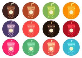 a collection of illustrations of boba drinks with boba balls vector